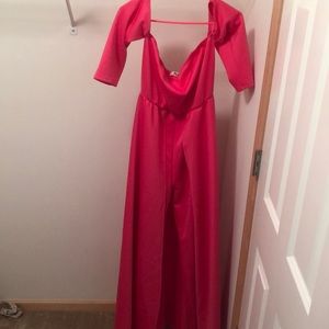 Pink off the shoulder caped jumpsuit. NWT.